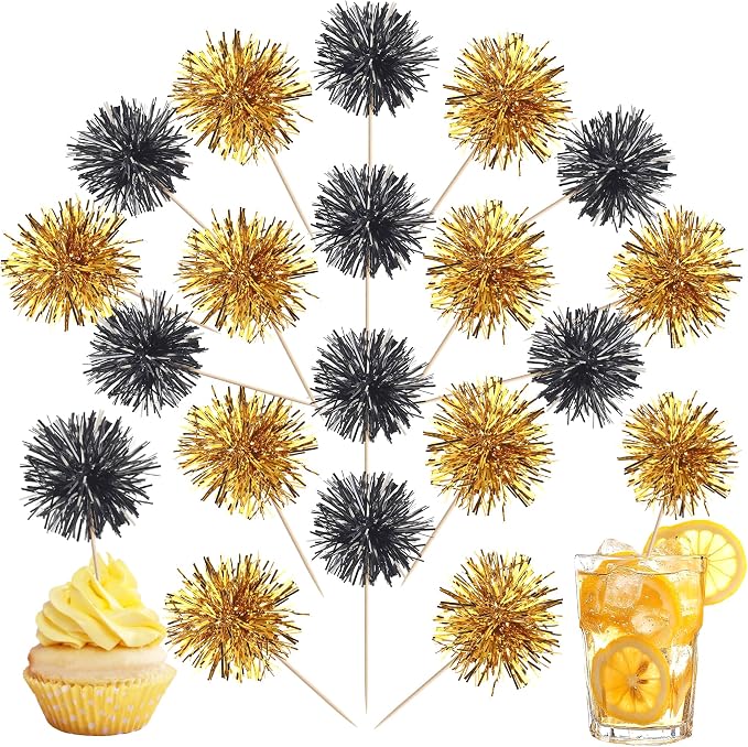 40 PCS Foil Firework Cupcake Toppers Sparkle Tinsel Cupcake Picks Fireworks by ZHUOWEISM