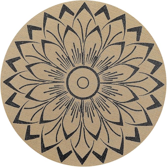 SHACOS 15 inch Round Vinly Placemats Set of 6 Boho Flower Print Place Mats by SHACOS