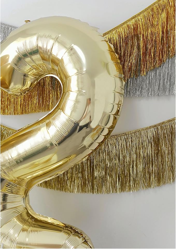 2 Pack Shiny Light Gold Tinsel Fringe Banner 13FT Metallic Garland - Image 5