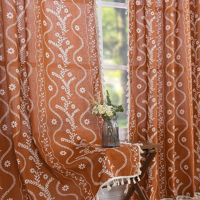 Schweek Terracotta Boho Curtains 84 Inches Length 2 Panels by Schweek