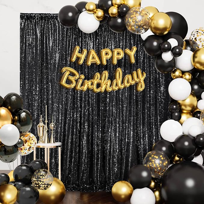Black Sequin Backdrop 8ft x 8ft Glitter Photo Booth Black Backdrop Curtains | - Image 3