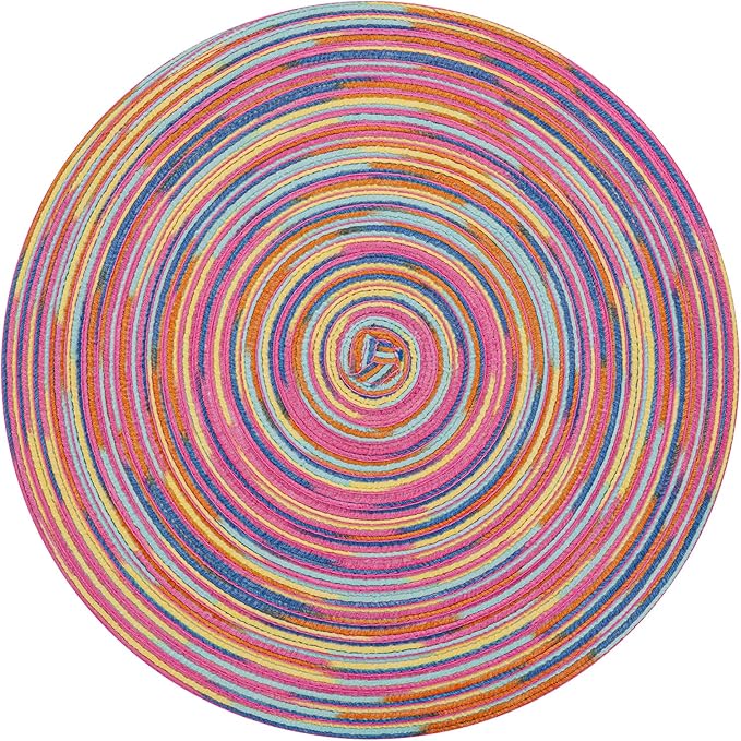 SHACOS 15 inch Round Placemats Set of 6 Variegated Multicolor Place Mats Cotton by SHACOS
