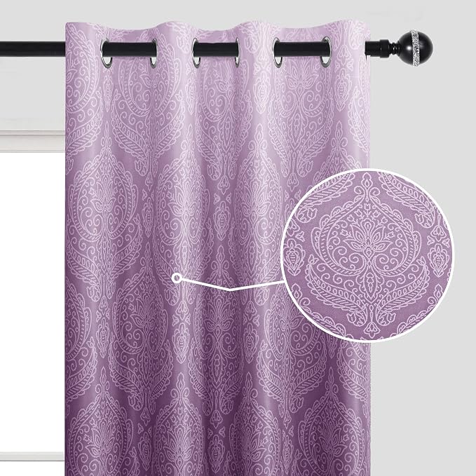 DWCN 100% Blackout Curtains for Bedroom 96 Inch Long-Damask Patterned Ombre - Image 2