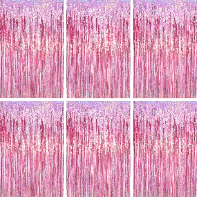 Voircoloria Pink Foil Fringe Backdrop Curtains, Birthday Party Decorations by Voircoloria