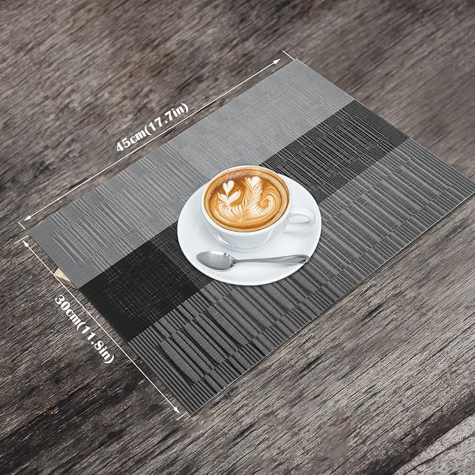 HeloHo Black Placemats Set of 6 Washable Place Mats Vinyl Woven Table Mats - Image 2