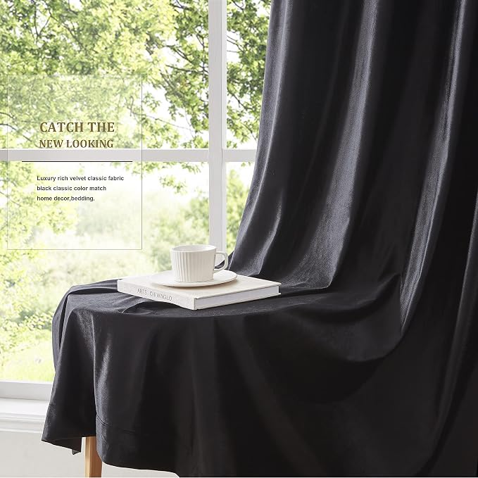 BULBUL Velvet Black Blackout Curtains 102 inch Long - Image 7