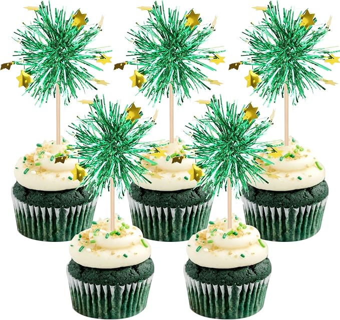 30 PCS Foil Firework Cupcake Toppers Happy Birthday Star Cupcake Picks Sparkle - Image 8