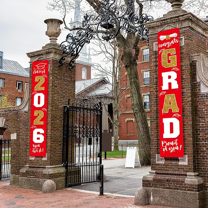 Graduation Decorations 2026 Banner Porch Sign Red Gold - Image 5