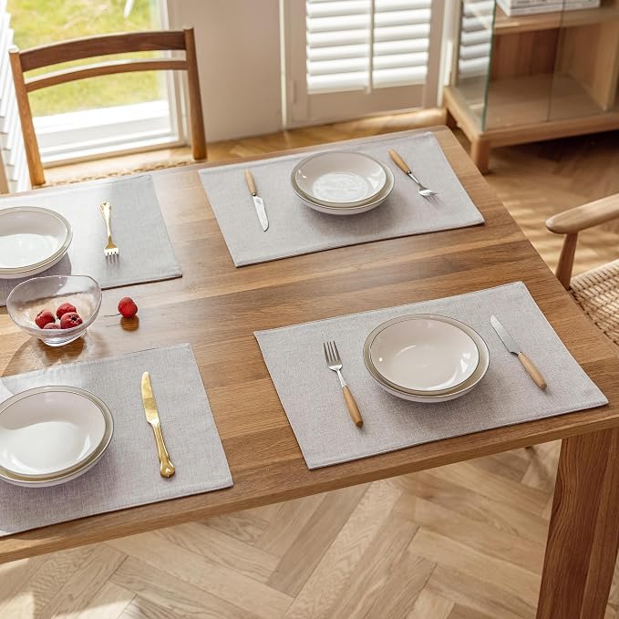 Demetex Placemats Set of 4 Grey Heat Resistant Linen Place Mats - Image 6