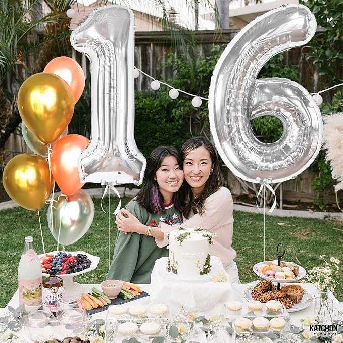 KatchOn Silver 16 Balloon Numbers 40 Inch | Happy 16th Birthday Balloons - Image 5