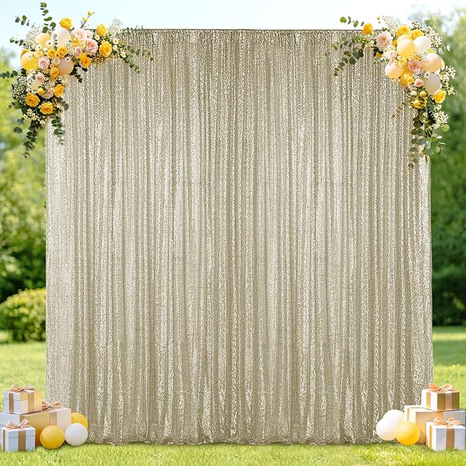 Hahuho Champagne Sequin Backdrop Curtain, Party Decoration（1 Panels, 4FT x 8FT by Hahuho