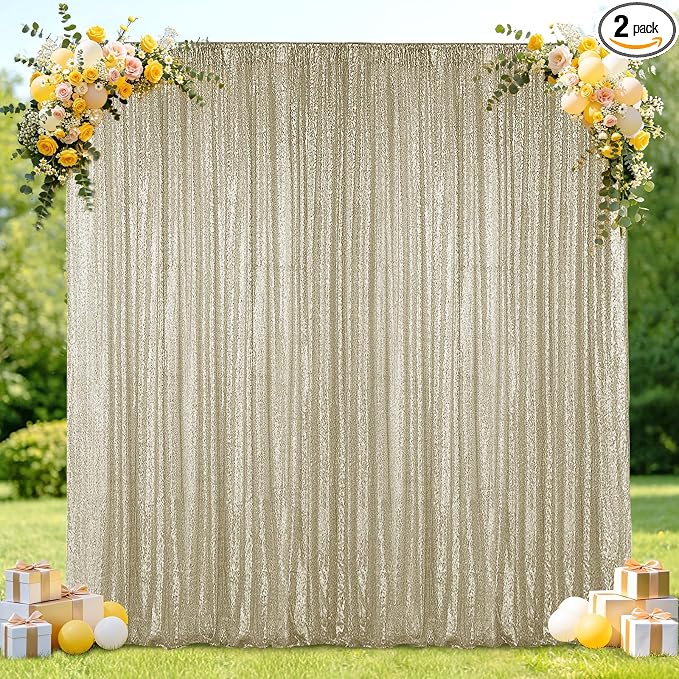 Hahuho Champagne Sequin Backdrop Curtain, Party Decoration（2 Panels, 4FT x 8FT by Hahuho