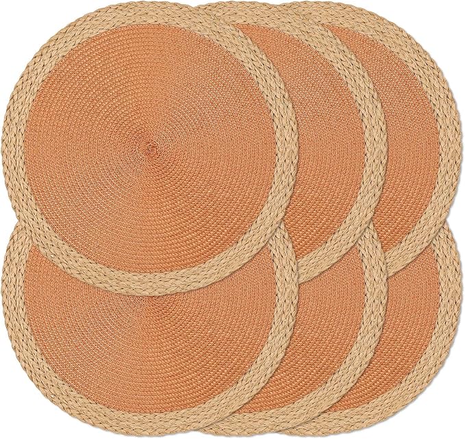 Round Placemats Set of 6, Woven Table Mats, Wide Edge, 15 Inch Diameter by Noctiflorous