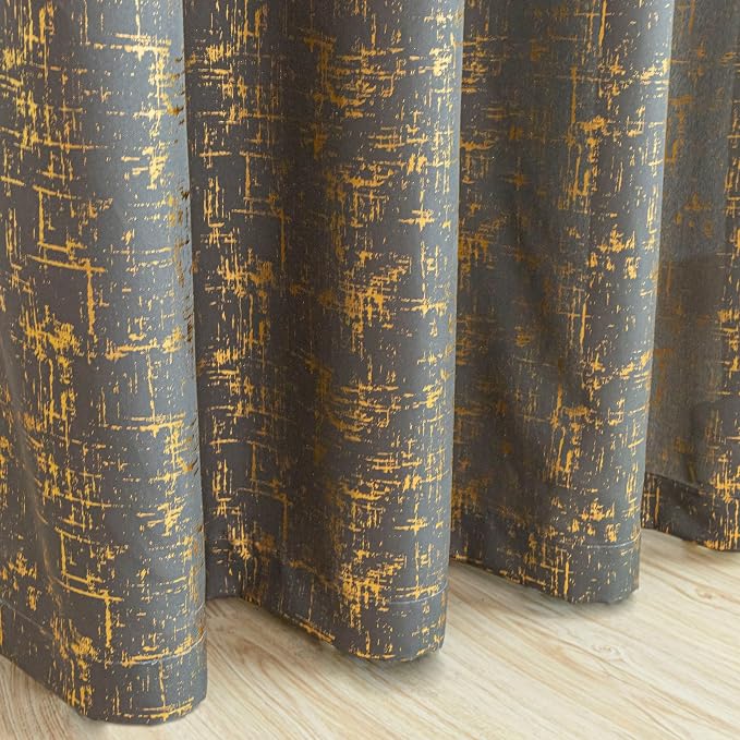 Taisier Home Gold Foil Print Linen Textured Curtains - Image 5