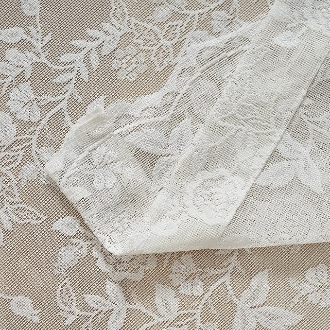 FINECITY Ivory Lace Curtains for Bedroom Rustic Floral 52 x 63 Inch 1 Panel | - Image 6
