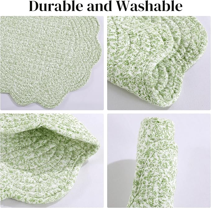 HOMBYS Quilted Placemats Set of 6 Washable Round Placemats - Image 5