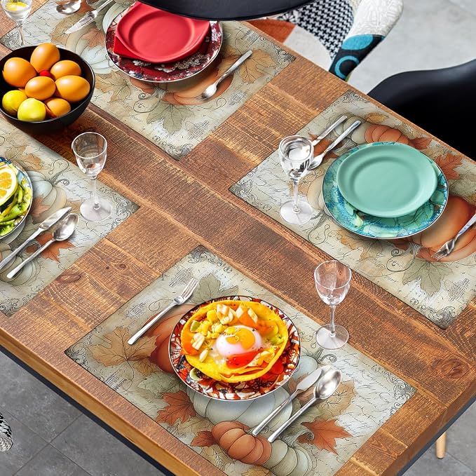 Fall Pumpkin Placemats Set of 4 Vintage Autumn Maple Leaf Seasonal Place Mats - Image 7