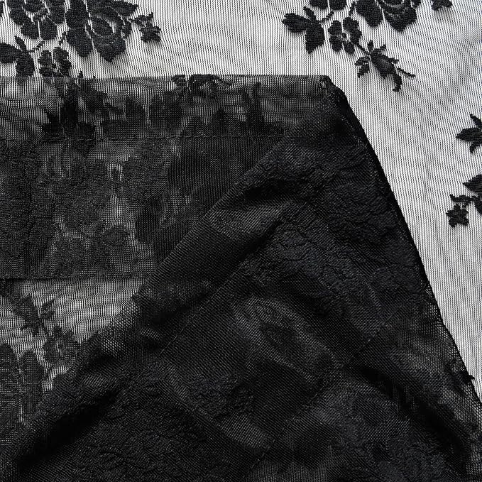 Kotile Black Lace Kitchen Curtains Rustic Floral W52 x L36 Inch, 2 Panels | Rod - Image 9