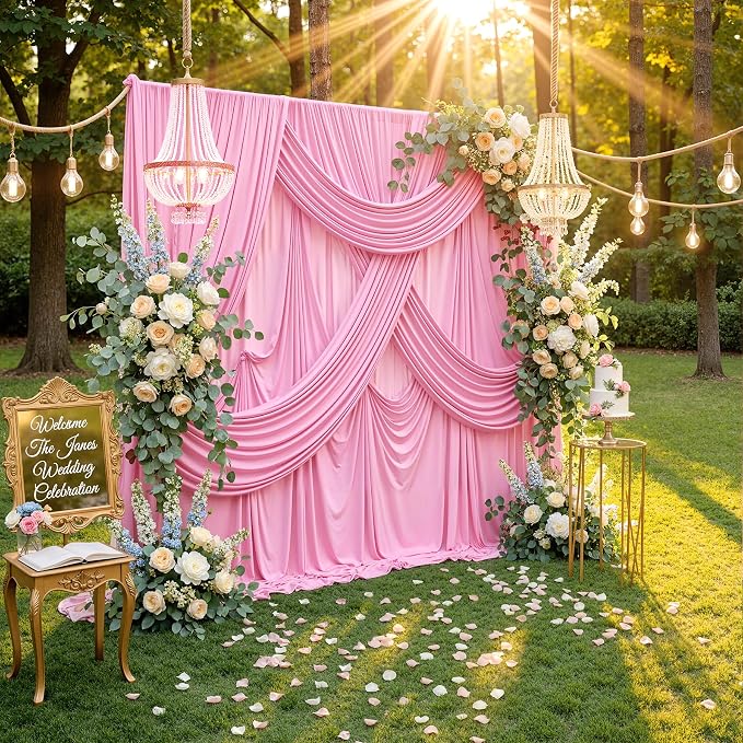 10ft x 8ft Wrinkle Free Pink Backdrop Curtain Drapes, Thick Polyester Baby Pink - Image 7