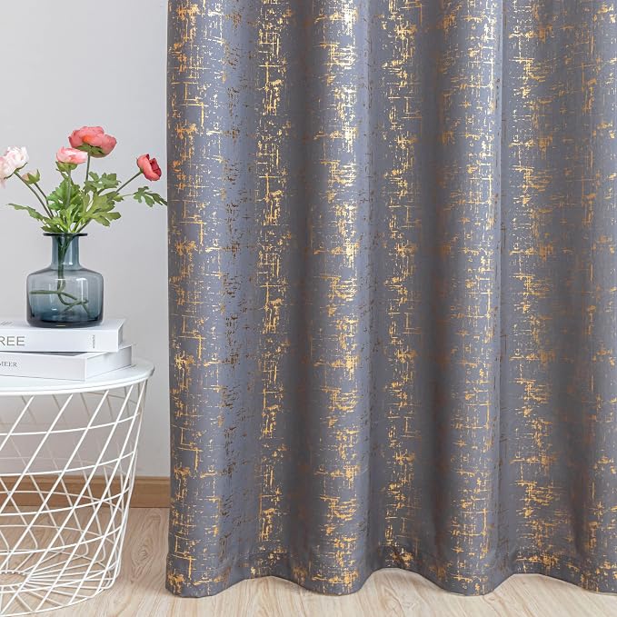 Taisier Home Gold Foil Print Linen Textured Curtains Geometric Dots Pattern - Image 5