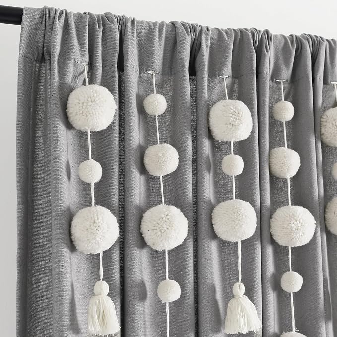 Lush Decor Boho Pom Pom Tassel Linen Textured Window Curtain Panel, Single 52" - Image 3