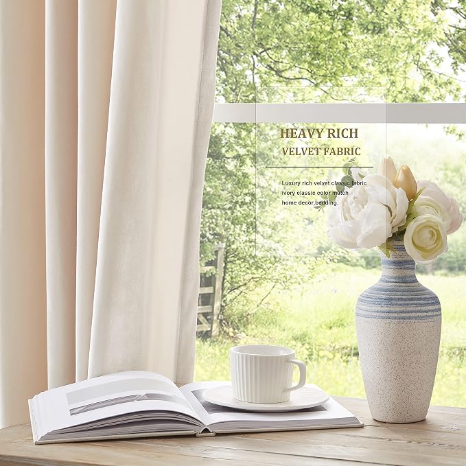 Luxury Cream Ivory Velvet Curtain Drapes - Image 5