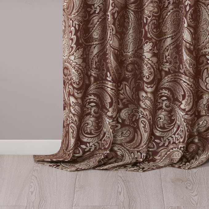 Madison Park Aubrey 2 Panel Curtain Faux Silk Paisley Jacquard, Rod Pocket - Image 5