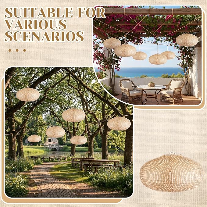 Hortsun 12 Pcs Print Burlap Oval Paper Lanterns Boho Chinese Paper Lanterns - Image 5