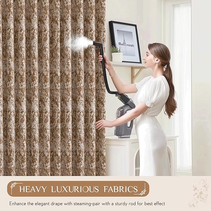 Beauoop Brown Floral Jacquard Blackout Curtains - Image 5
