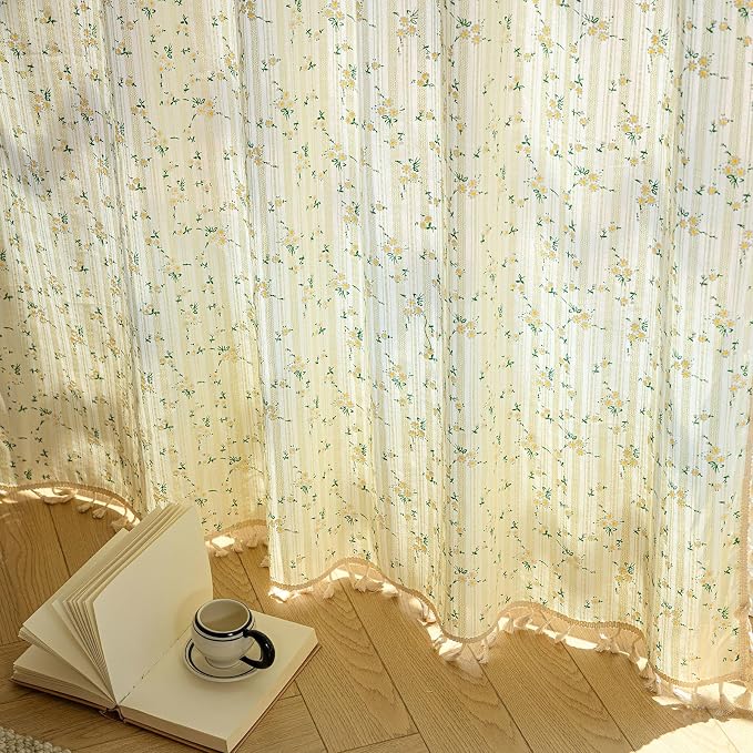 ENJOYBRIDAL Daisy 84 Inch Curtains 2 Panel Sets Semi Sheer Drapes Crochet Lace - Image 5