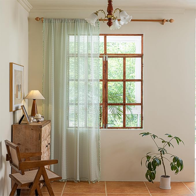 Sutuo Home Boho Curtains for Bedroom Dining Room, Bohemian Crochet Lace Hollow - Image 2