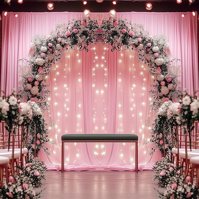 10ftx12ft Wrinkle Free Pink Backdrop Curtain, 2 Panels 12FT Height Pink Wedding Backdrop Drapes, Silky Polyester Back Drop Cloth for Birthday Photography Background Party Backdrop Draping