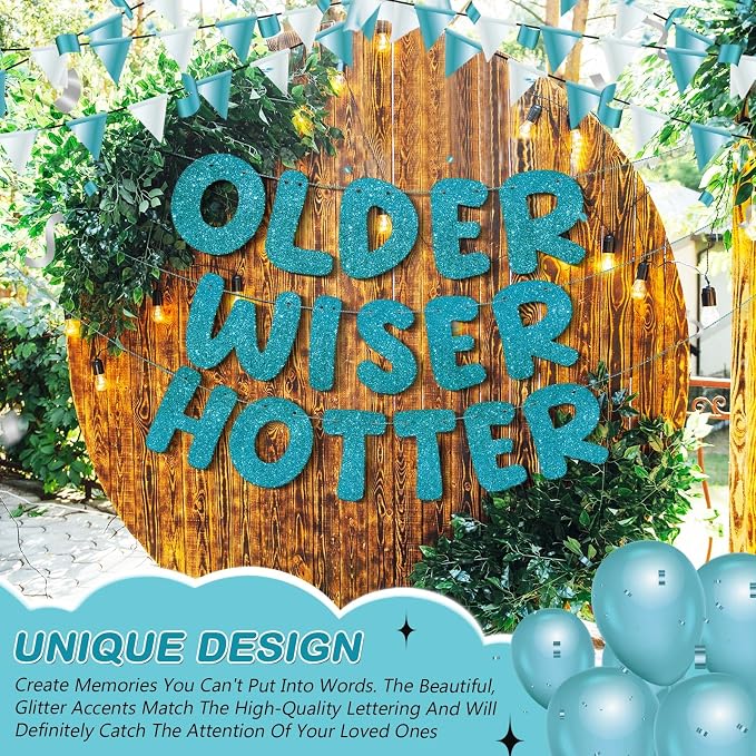 Fulmoon Set of 3 Pre Strung Older Wiser Hotter Glitter Banner Funny Birthday - Image 4