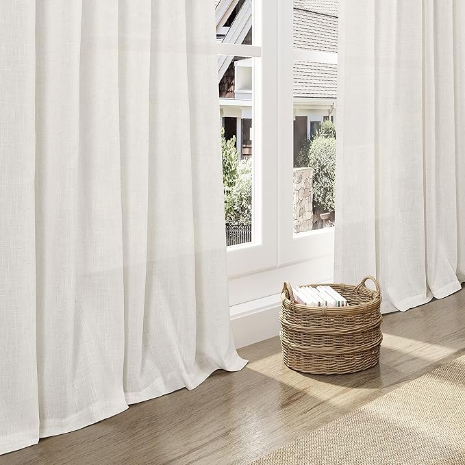 Linen Cream Curtains 145 inch Extra Long - Image 6