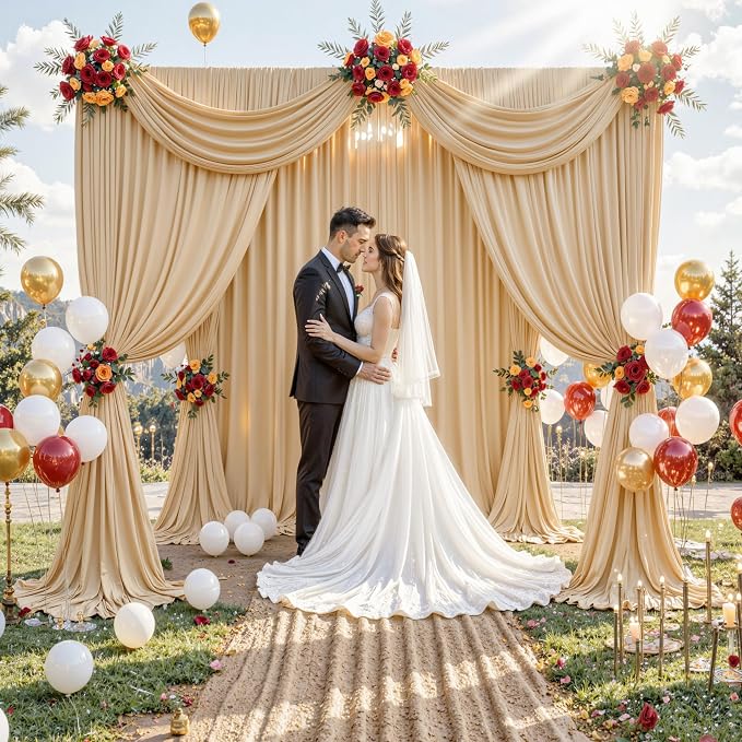 30 ft x 8 ft Thick Champagne Backdrop Curtain - Image 3