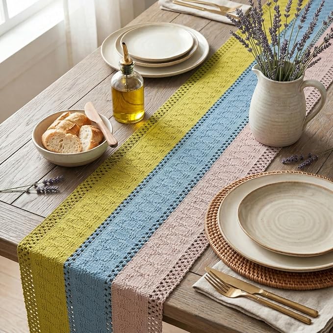 Artoid Mode Yellow Blue Pink Farmhouse Rustic Table Runner 12x48 Inch | Holiday - Image 3