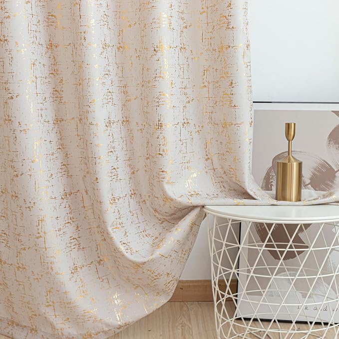 Taisier Home Gold Foil Print Linen Textured Curtains Geometric Dots Pattern - Image 4
