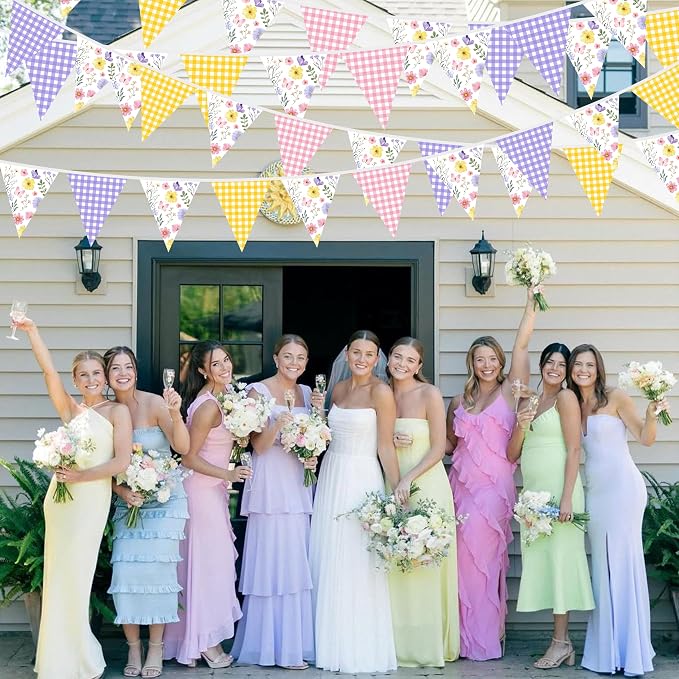 32Ft Wildflower Party Decorations Pink Purple Yellow Gingham Plaid Flowers - Image 6