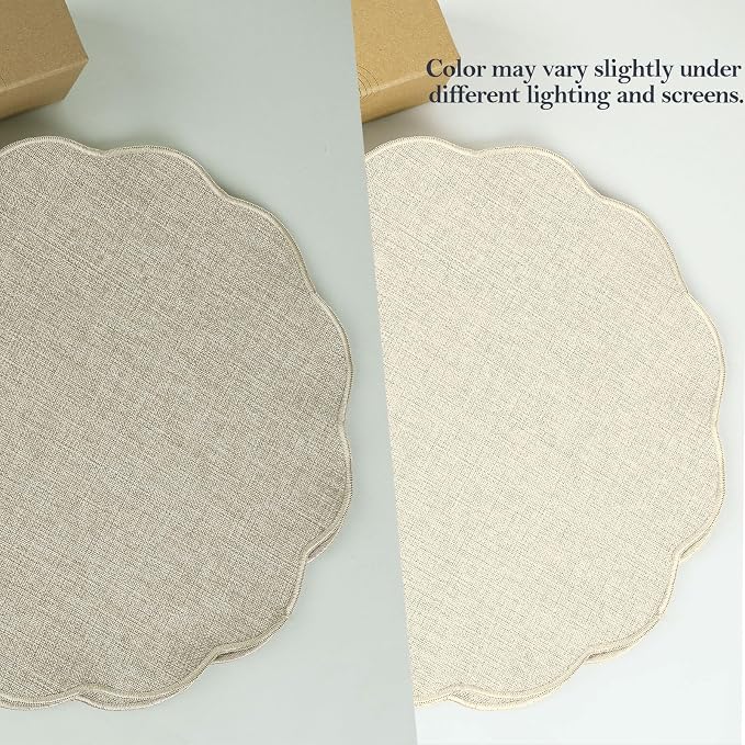 AHHFSMEI Round Faux Linen Placemats Set of 6 Waterproof Table Mats Heat - Image 7