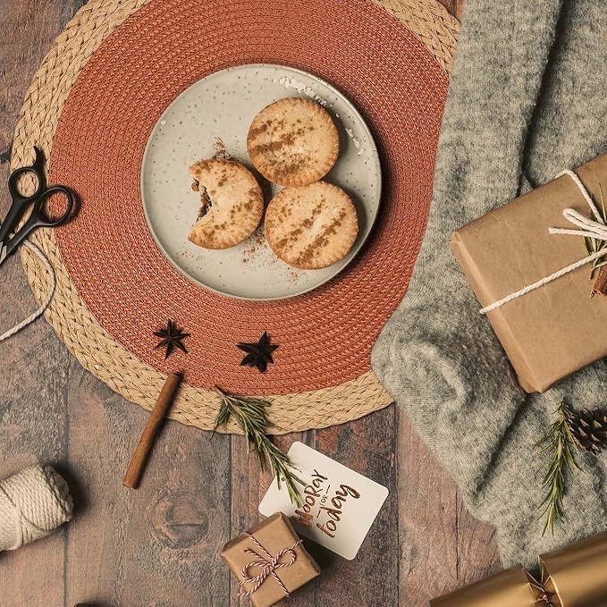 Noctiflorous Braided Round Placemats Set of 8, 15 Inch Woven Table Mats - Image 5