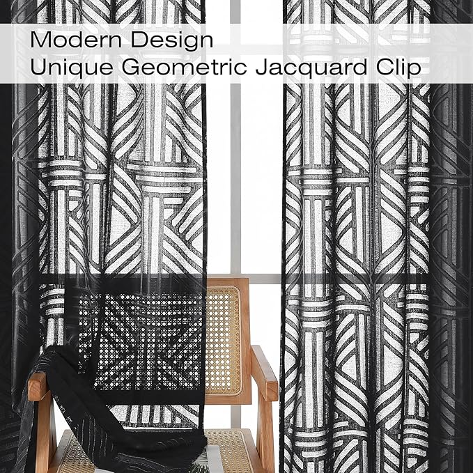 Simplebrand Semi Sheer Black Curtains 90 Inches Long 2 Panels, Light Filtering - Image 4