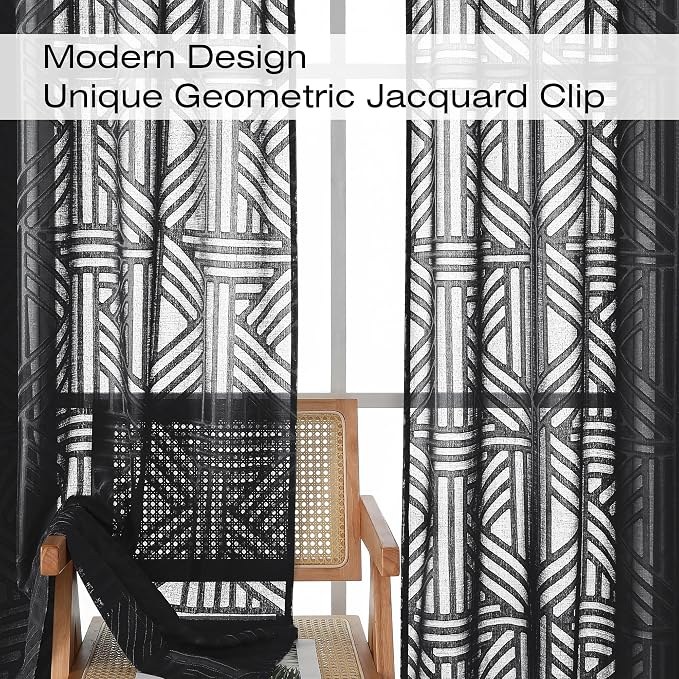 Simplebrand Semi Sheer Black Curtains 78 Inch Length 2 Panels, Geometric - Image 4