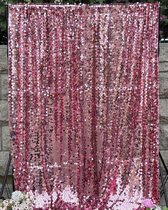 Rose Pink Large Sequin Backdrop, 4x10 Ft, 2 Panels | Large 18mm Sequins - Image 6