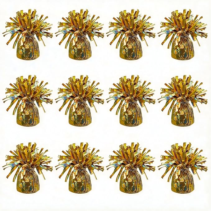 Glitter Gold Balloon Weights, 12 Pack | Glitter gold PET film; helium balloon by Unknown