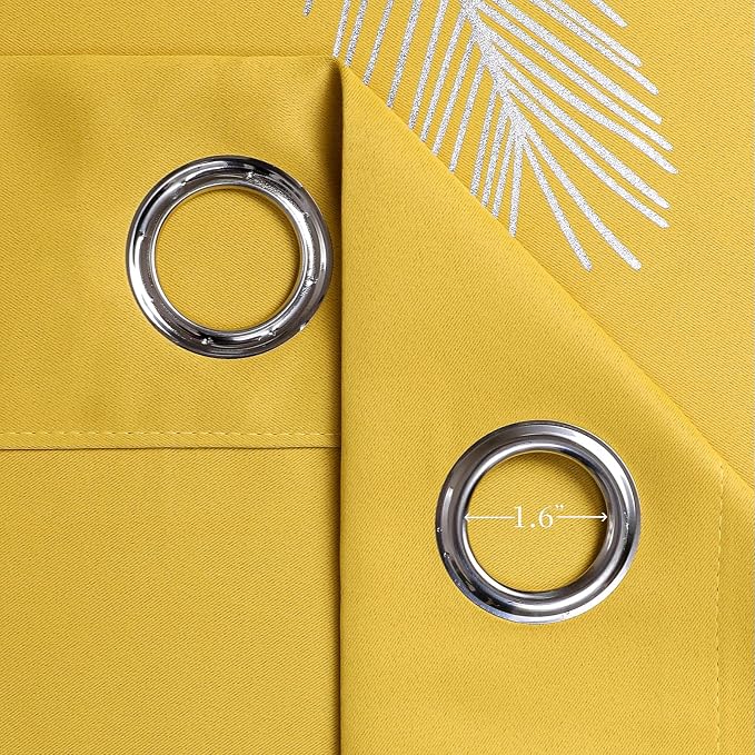 Yellow Blackout Curtains for Living Room, Room Darkening Silver Palm Tree - Image 8