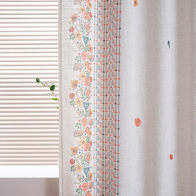 MYSKY HOME Boho Curtains for Bedroom 63 Inch Long Linen Look Semi Sheer Back - Image 2