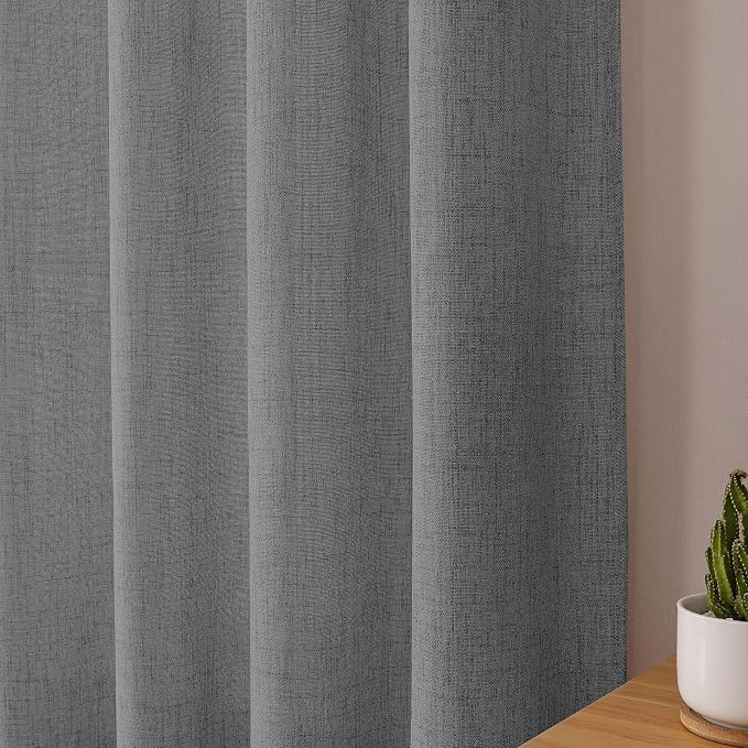 Tollpiz Linen Curtain Bedroom Rod Pocket Semi Sheer Curtains Burlap Light - Image 8
