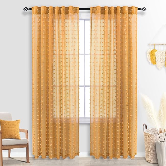 Mustard Yellow Textured Curtains 84 Inch Length 2 Panels - Image 2