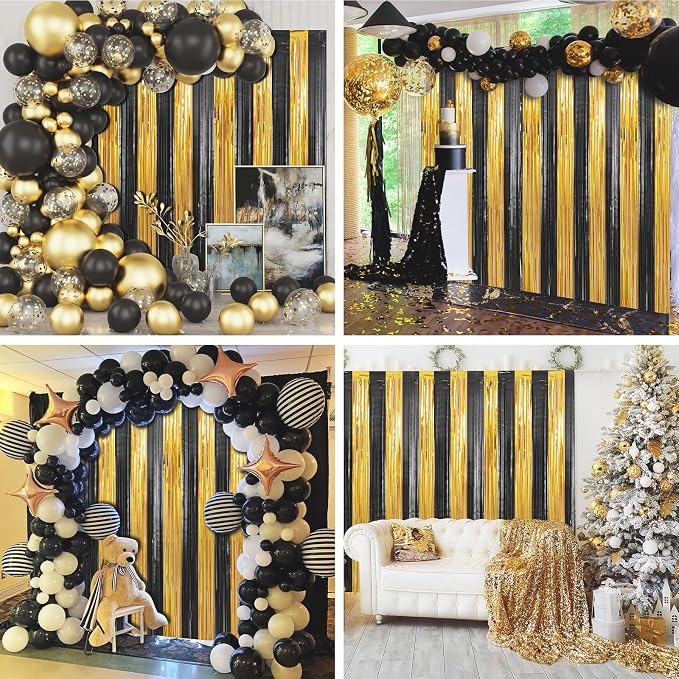 3 Pack 3.3 x 9.9 ft Black & Gold Tinsel Streamers Party Decorations | Foil - Image 7