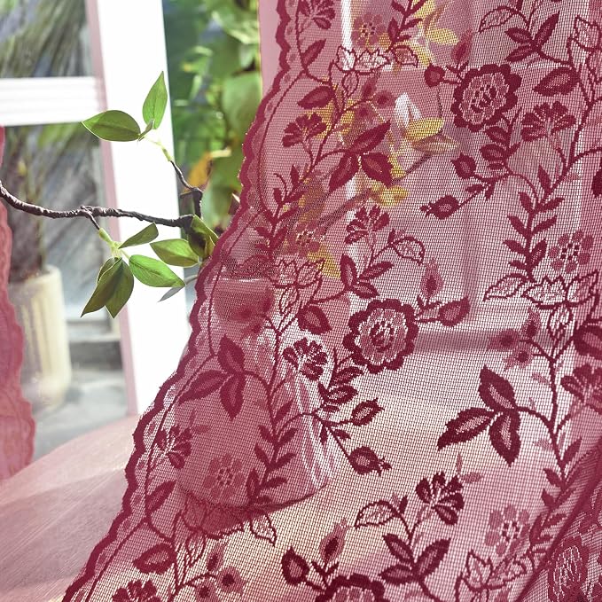 FINECITY Burgundy Lace Curtains - Image 5